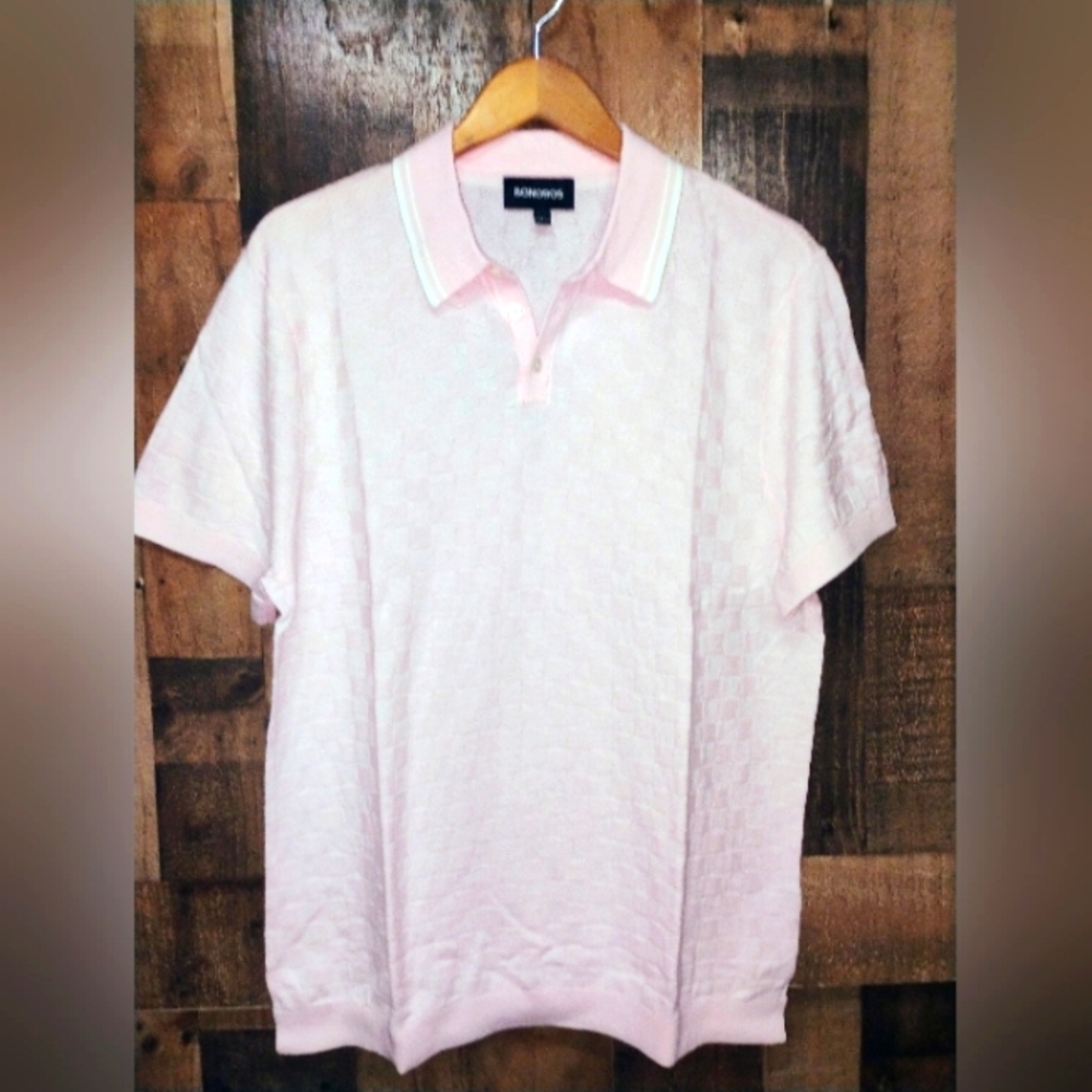 NWOT Bonobos Sweater Polo Shirt Mens Light Pink Chevron Size Large